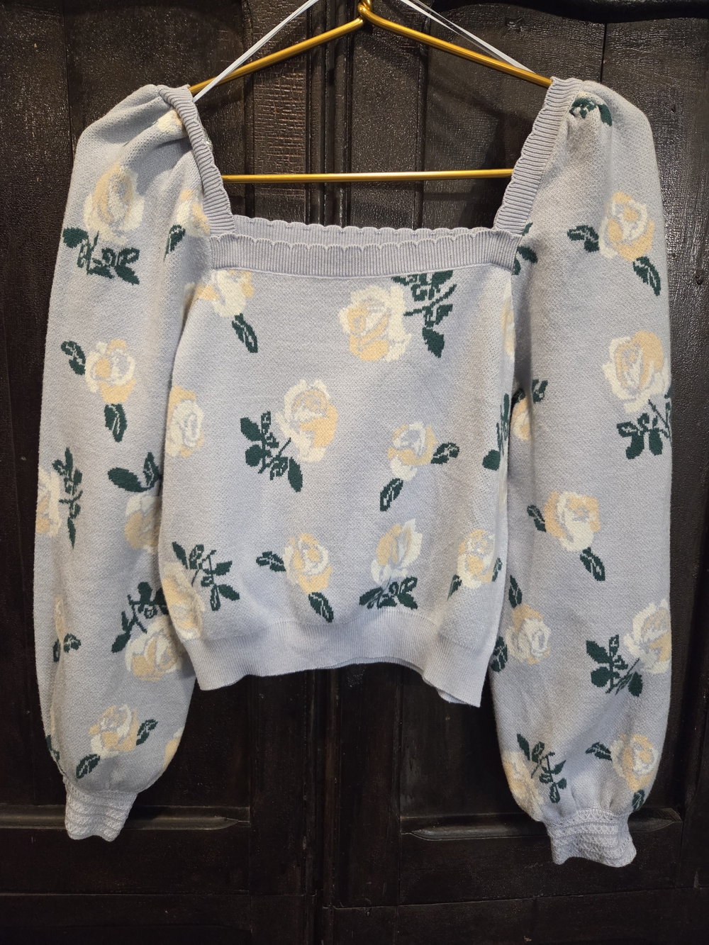Willow & Wind Floral Square-Neck Puff Sleeve Sweater (Large)
